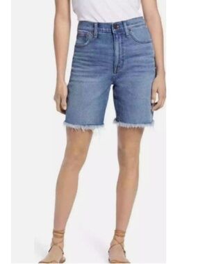 Madewell High Rise Denim Mid Length Bermuda Shorts size 29 Jean Jorts Frayed Hem